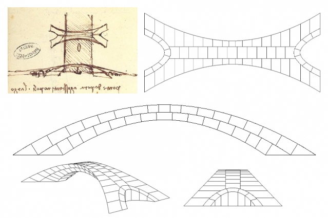 Leonardo's sketch along with sdrawings by the MIT team