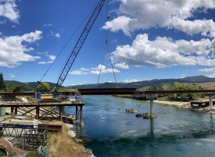 The final beam for the new Beaumont Bridge being lowered into place.