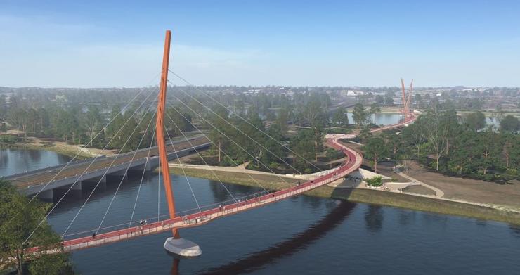 Causeway Cyclist & Pedestrian Bridge - artist's impression of the two cable-stayed structures