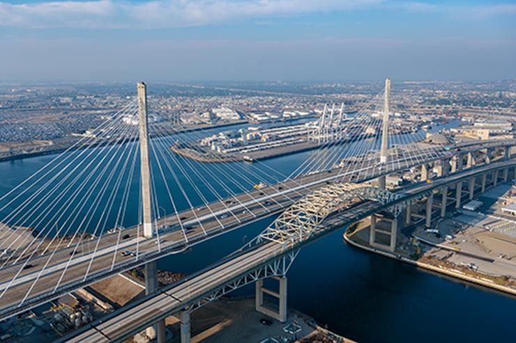 Gerald Desmond Bridges old and new - Port of Long Beach, California