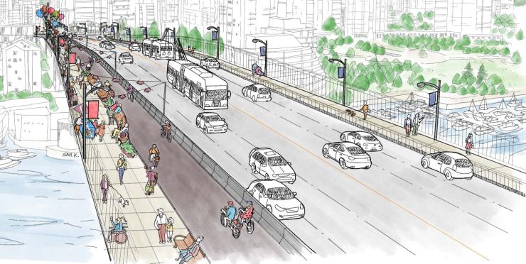 Granville Bridge is being reconfigured to provide better access for pedestrians and cyclists