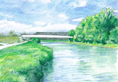 River Cam footbridge, half through girder
