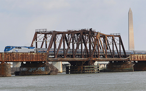 Long Bridge with an Amtrak train crossing it