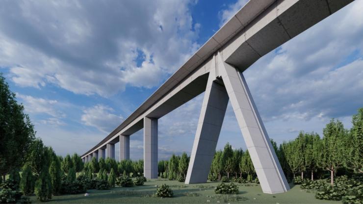 Rail Baltica - CGI of River Neris rail bridge