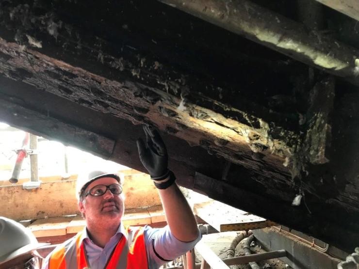 An engineer carries out condition-led steelwork inspections on the main arch girders