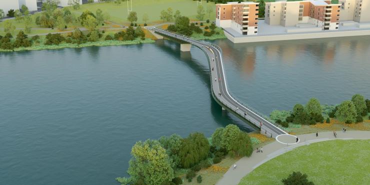 Proposed River Taff pedestrian and cycle bridge - aerial view