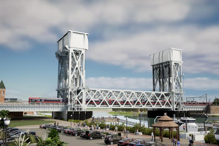 Rendering of the new Walk Bridge with a train on it