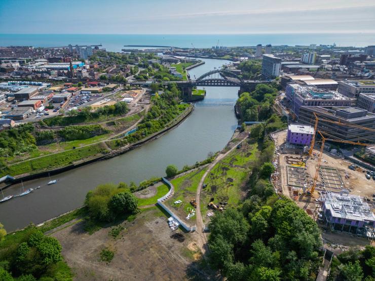 aerial view of the site of the new Wear Footbridge